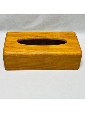Vintage Rectangular Solid Oak Tissue Dispenser Box Cover Rustic